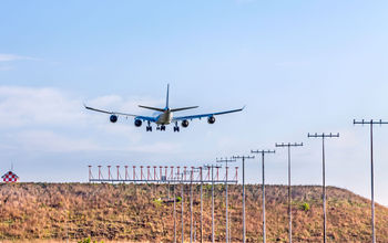 Plane landing at O.R. Tambo International Airport in Johannesburg.