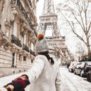 Woman, Eiffel Tower, winter, winter travel, snow, Paris, France, Europe