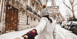 Woman, Eiffel Tower, winter, winter travel, snow, Paris, France, Europe