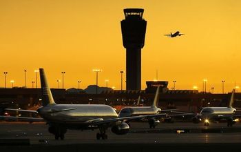Phoenix Sky Harbor International Airport at sunset. 