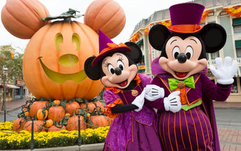 Mickey and Minnie celebrate Halloween.