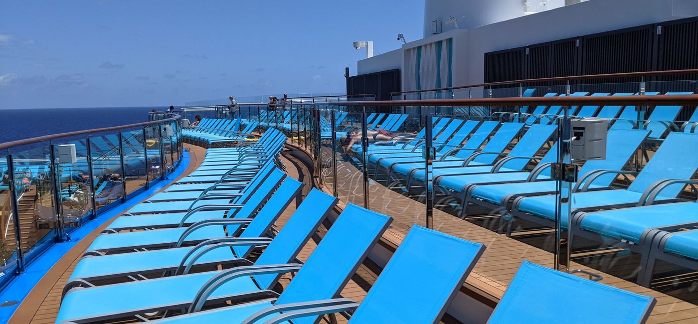 Image: Lounge chairs on Carnival Mardi Gras cruise ship (photo by Eric Bowman)
