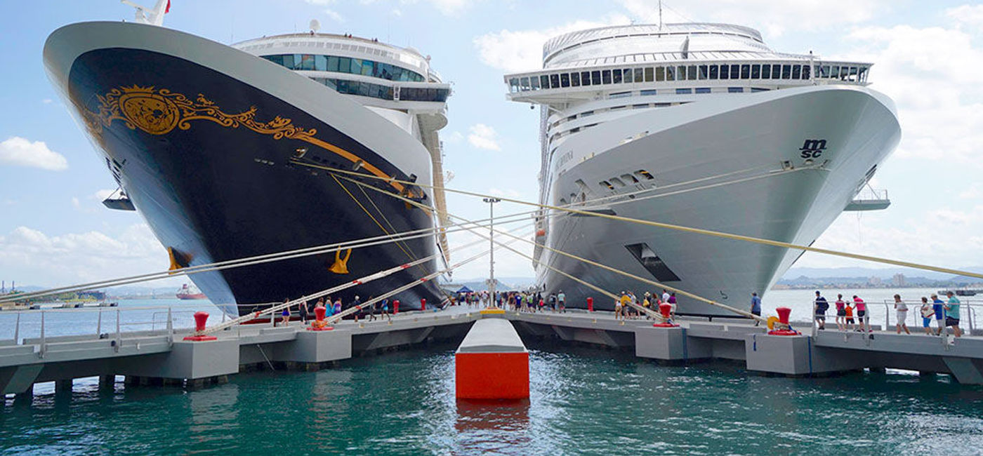 Image: PHOTO: The Disney Fantasy and MSC Divina docked in San Juan, Puerto Rico. (photo by Jason Leppert)
