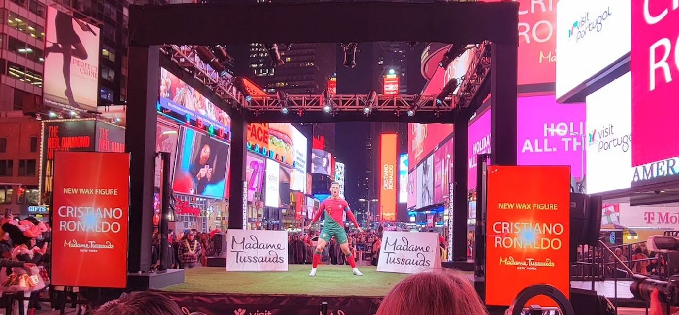 Image: Madame Tussauds Wax Museum and Visit Portugal teamed up to unveil a statue of Portuguese soccer star Cristiano Ronaldo in New York’s Times Square. (Photo by Brian Major)