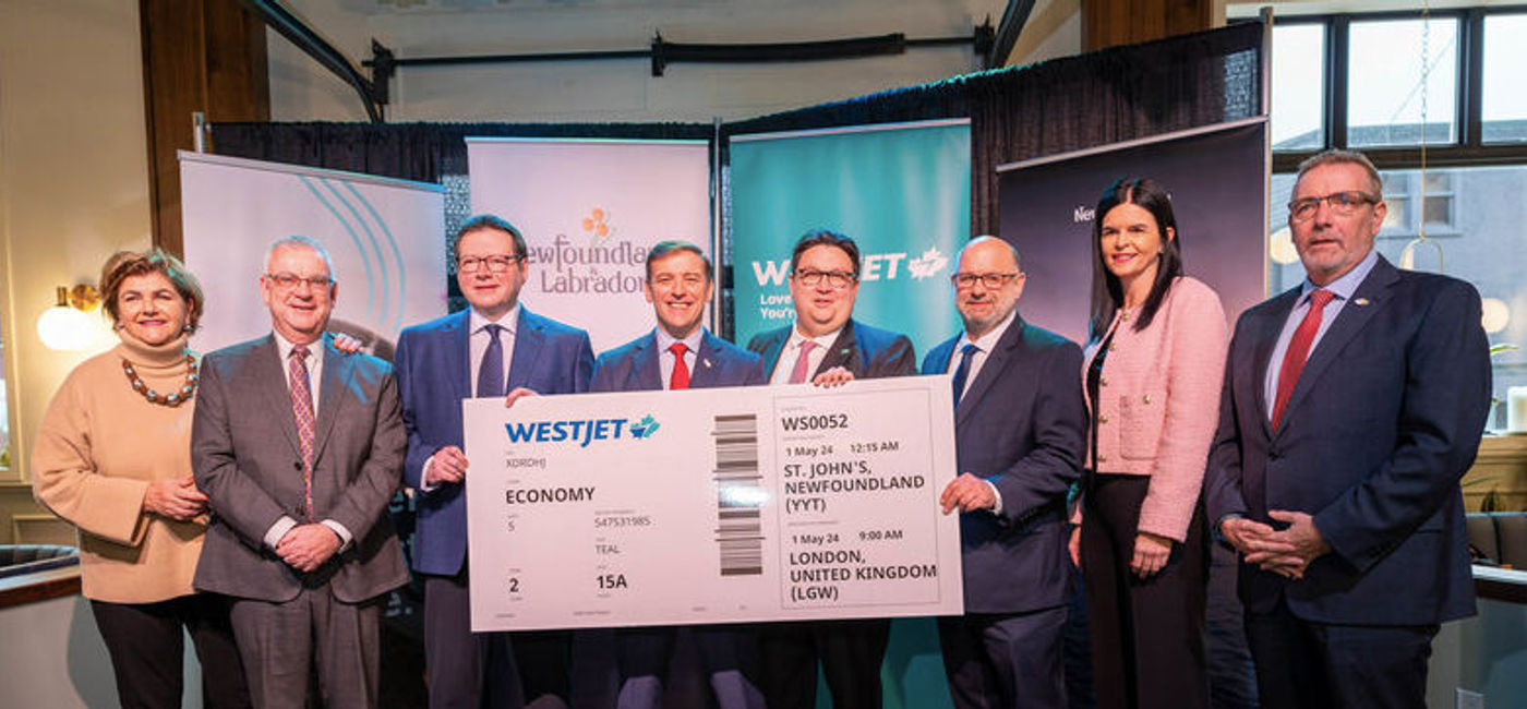 Image: WestJet stakeholders gathered Wednesday in St. John's to announce the restart of its St. John's to London Gatwick route.