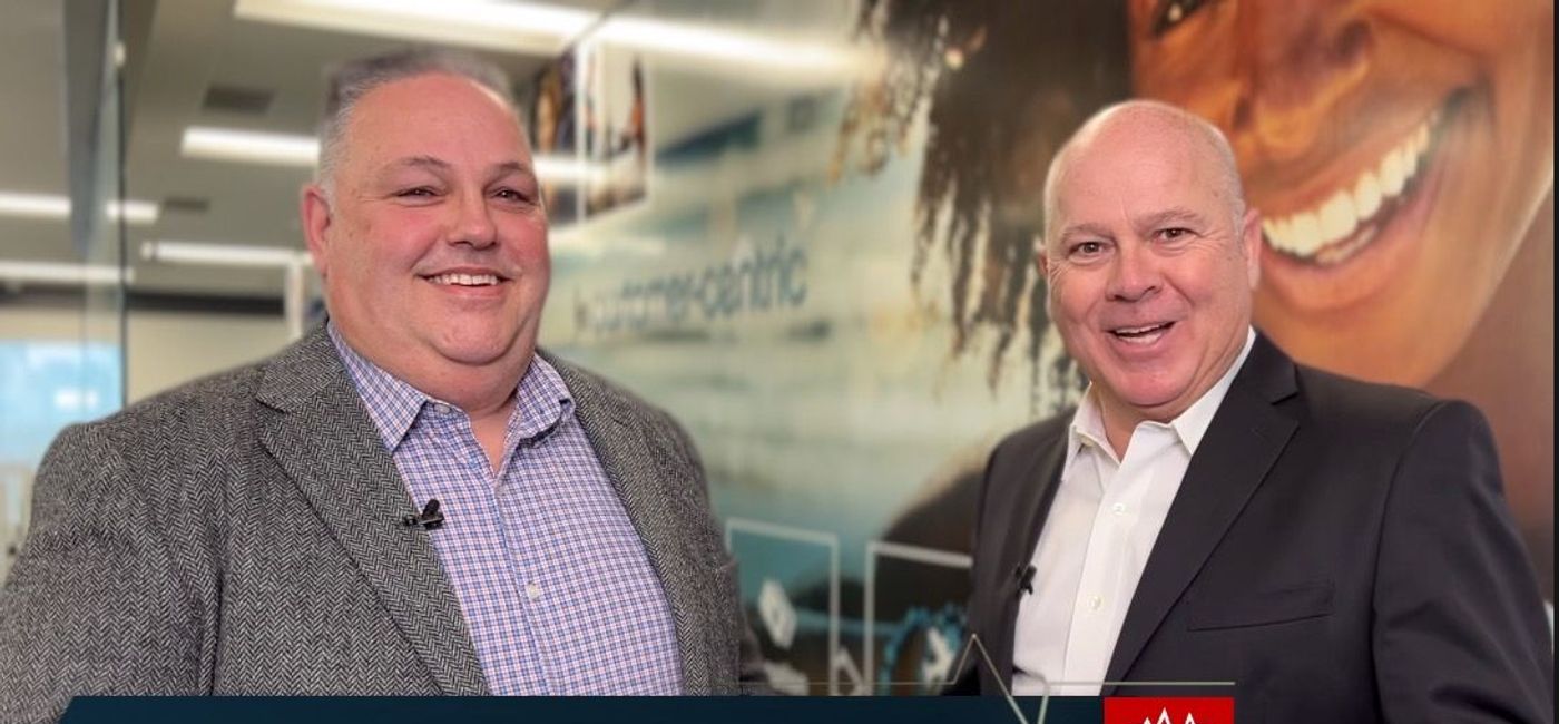 Image: Sunwing's Andrew Dawson with TravelPulse Canada's John Kirk. (Photo: TravelPulse Canada)