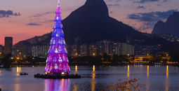 Christmas, holidays, tree, floating, lagoon, Rio de Janeiro, Brazil