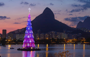 Christmas, holidays, tree, floating, lagoon, Rio de Janeiro, Brazil