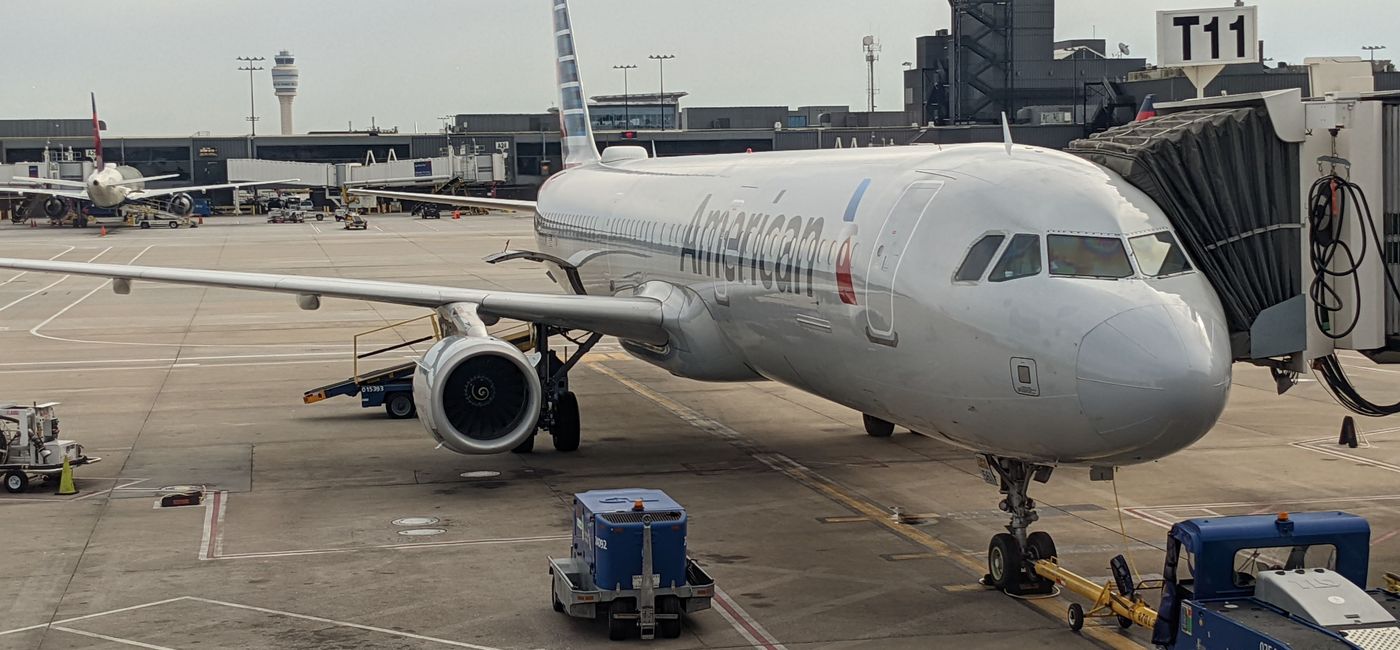 Image: American Airlines plane at airport gate (photo by Eric Bowman)