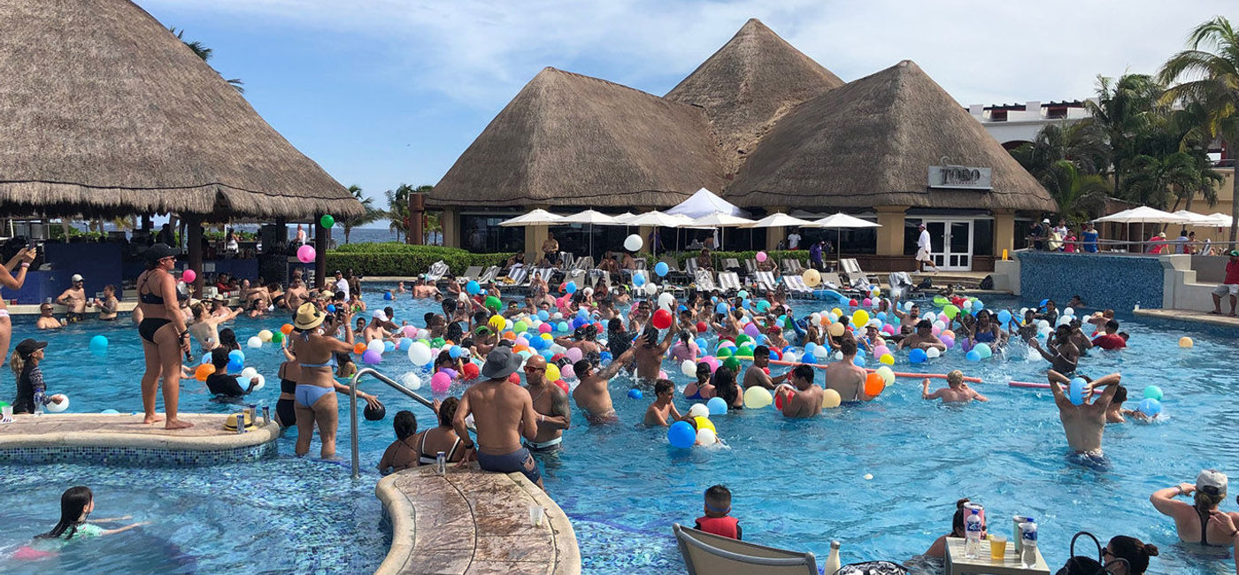 Image: PHOTO: Daily activities at the Hard Rock Hotel Riviera Maya include fun games like a water balloon toss. (Photo by Paul Heney) (Photo by Paul Heney.)