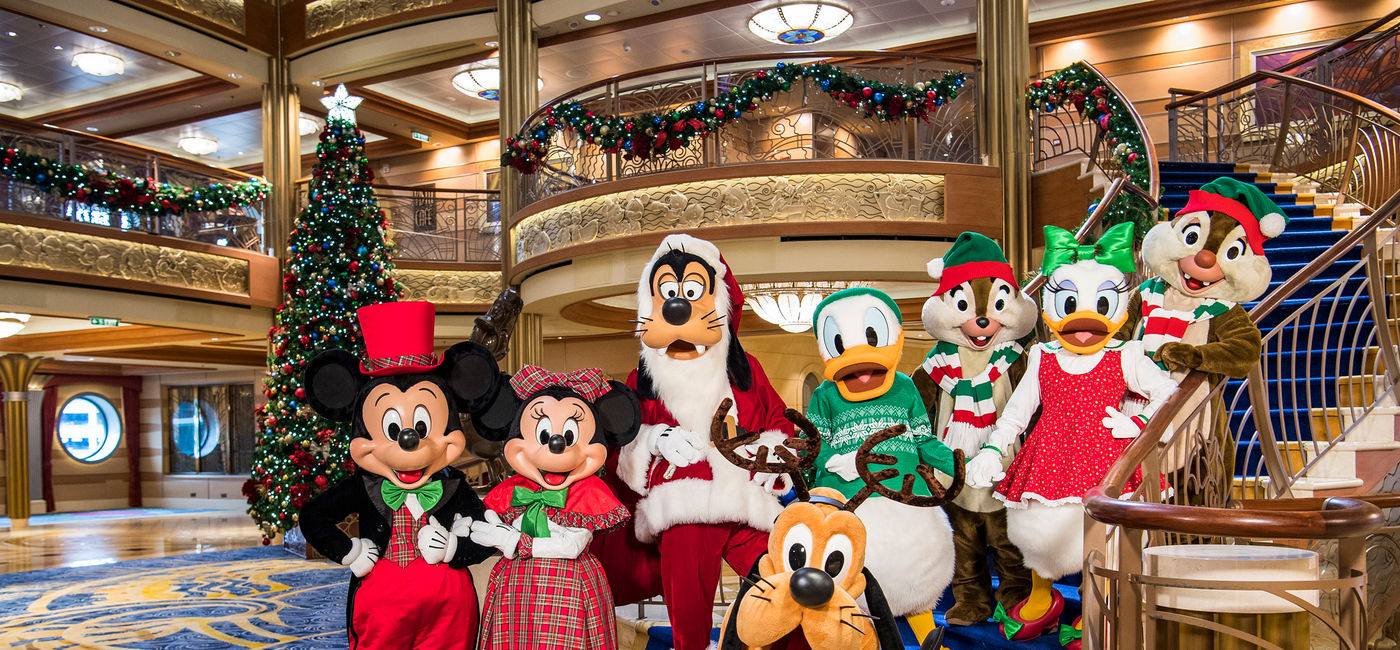 Image: Mickey and friends in their holiday finest (Photo via Disney Cruise Line)