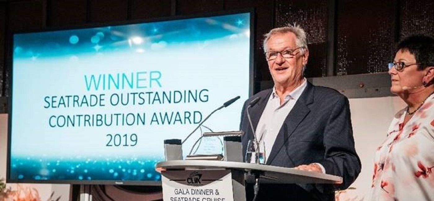 Image: PHOTO: Rudi Schreiner, president & co-founder, AmaWaterways accepts award from Mary Bond, group director, Seatrade Cruise. (photo via AmaWaterways)