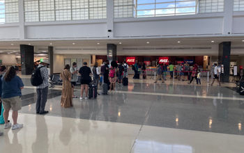 A long line of customers at the BWI Marshall Airport Rental Car Facility