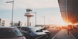 Parking lot of modern airport terminal