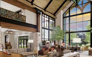 Four-Story Atrium Lobby with Latern-Inspired Windows.