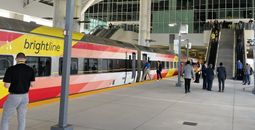 The Brightline train at the new Orlando Airport station.