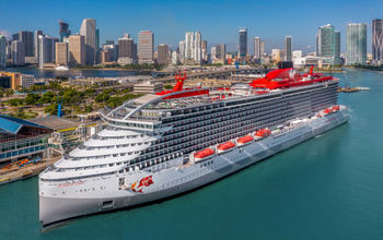 Virgin Voyages' first ship, Scarlet Lady, in Miami.