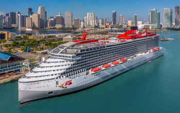 Virgin Voyages&#39; first ship, Scarlet Lady, in Miami.