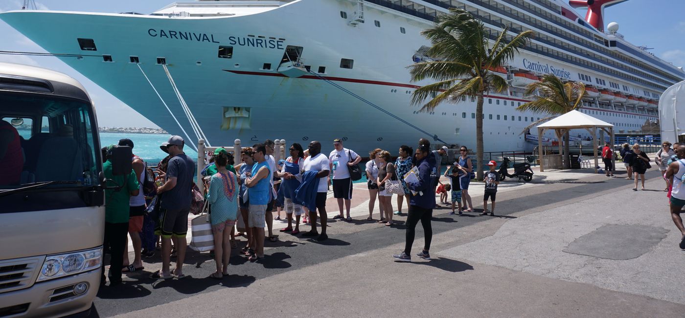 Image: Carnival Sunrise docked at Bermuda's Royal Naval Dockyard. (photo by Brian Major)