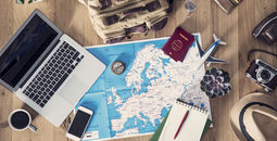 Travel planning concept on map