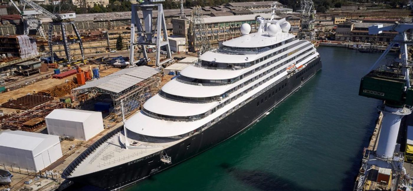 Image: Scenic Eclipse II has left the shipyard in Croatia en route to Lisbon for its debut sailing on April 13. (Scenic)