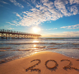 2023, year, beach, pier, dock, waves, sand