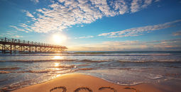 2023, year, beach, pier, dock, waves, sand