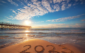 2023, year, beach, pier, dock, waves, sand