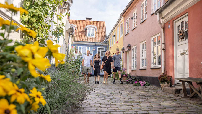 A family enjoying the city of Aalborg, Denmark