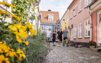 A family enjoying the city of Aalborg, Denmark