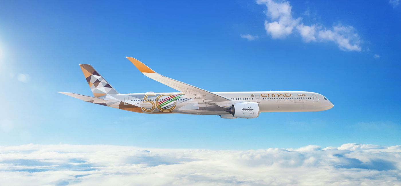 Image: The New Etihad Airways'A350-1000 'Sustainability50' Airbus. (photo via Etihad Airways) (Source: (photo via Etihad Airways))