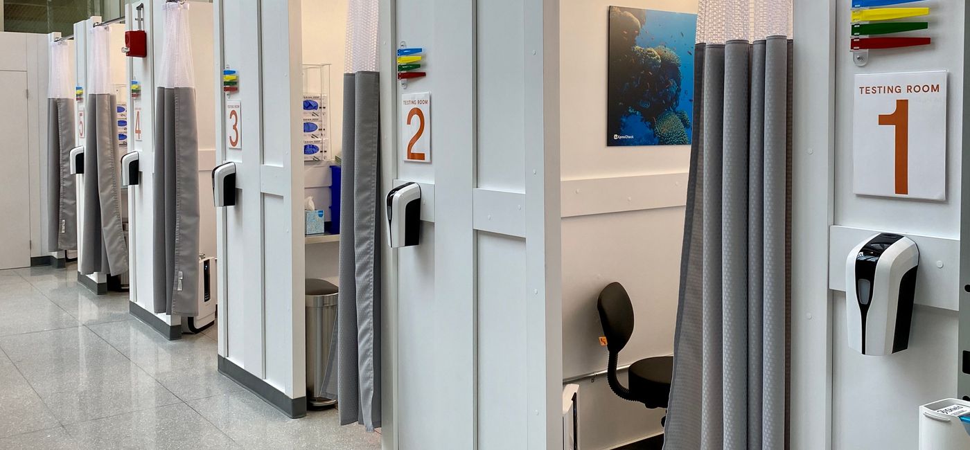 Image: PHOTO: Testing rooms in the XpresCheck COVID-19 testing facility at Boston Logan International Airport. (Photo courtesy of Jen Harvey, Regan Communications)