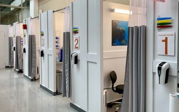 Testing rooms in the XpresCheck COVID-19 testing facility at Boston Logan International Airport.