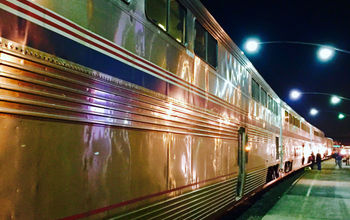 Amtrak train at station stop.