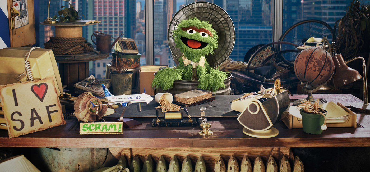 Image: Oscar the Grouch as United Airlines' First Chief Trash Officer. (photo courtesy of United Airlines)