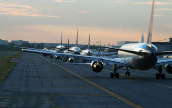 Planes, airplanes, aircraft, lined up, queued, takeoff, waiting, taxiing, runway, New York, JFK airport