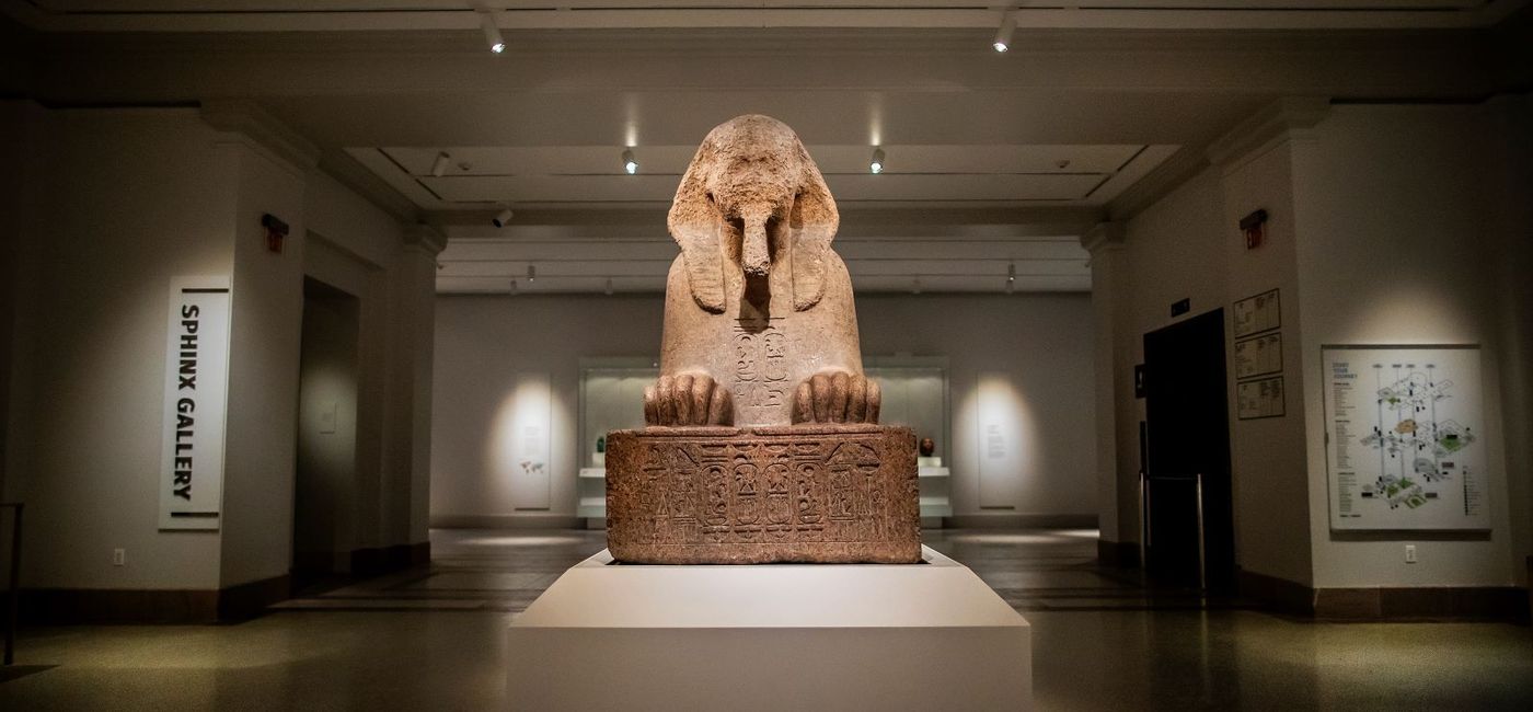 Image: PHOTO: A view of the Penn Museum's Sphinx from the Main Entrance. (Photo by Eric Sucar) (Eric Sucar - Penn Museum)