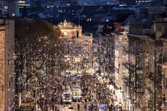 Bahnhofstrasse Street / Lucy Christmas lights, Zurich, Switzerland. Bahnhofstrasse Street, Lucy, Christmas, holidays, lights, displays, decorations, Zurich, Switzerland, Europe