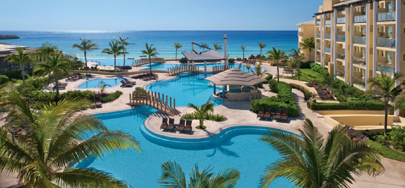 Image: PHOTO: An aerial view of the pools at Now Jade Riviera Cancun. (photo via AMResorts)