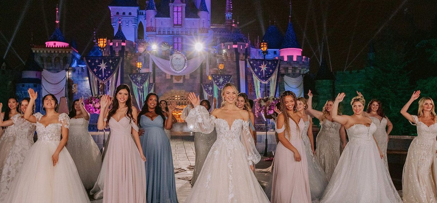 Image: The 2023 Disney’s Fairy Tale Weddings collection includes gowns inspired by Ariel, Aurora, Belle, Cinderella, Jasmine, Pocahontas, Rapunzel, Snow White and Tiana. (photo courtesy of Disneyland Resort)