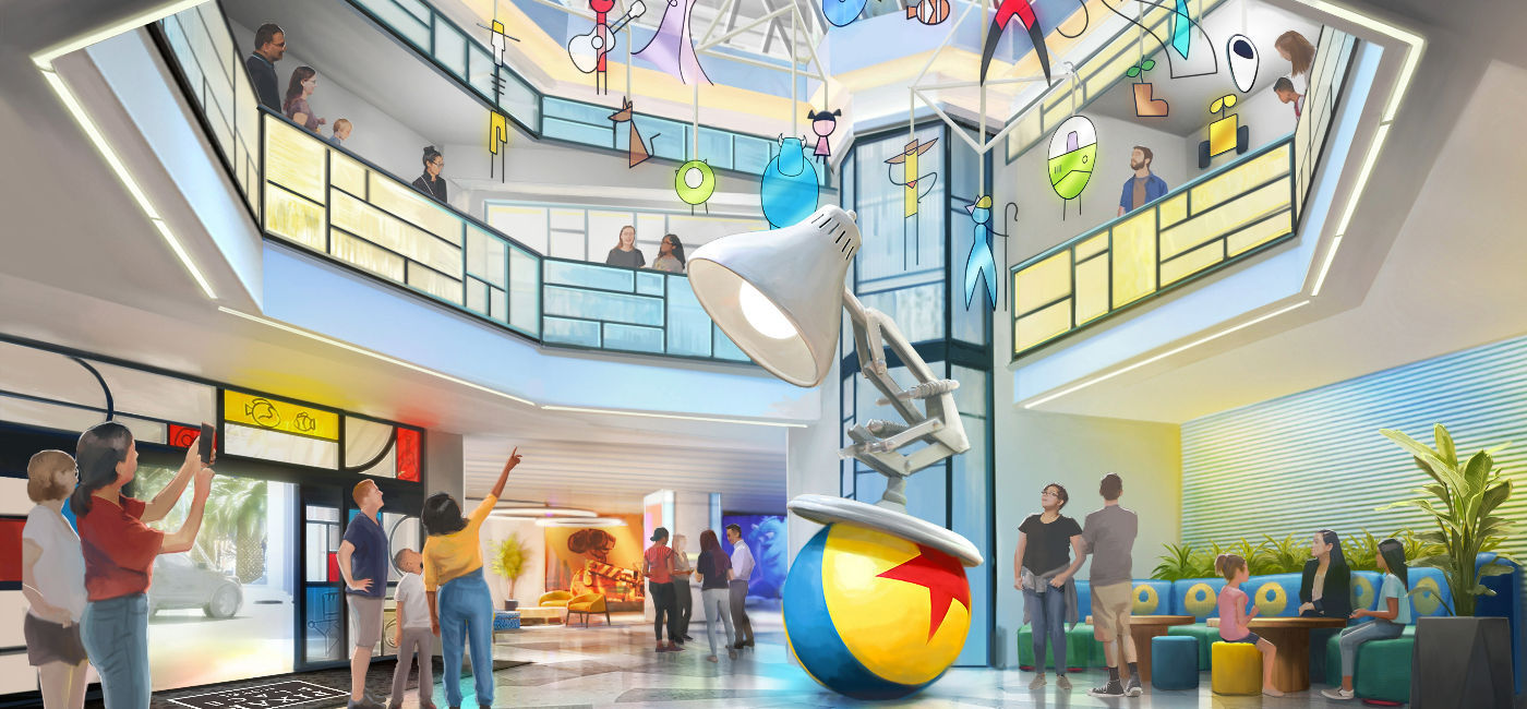 Image: A rendering of the lobby inside of Disneyland's Pixar Place Hotel. (Photo Credit: Disneyland Resort)