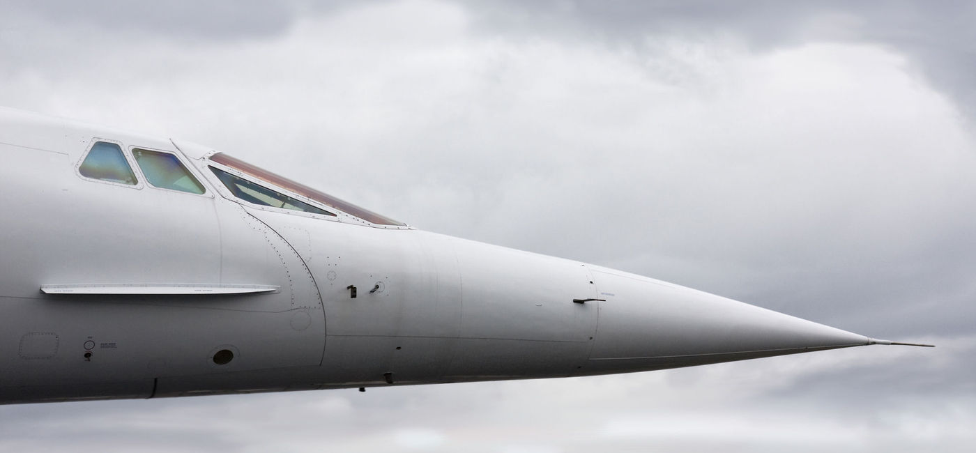 Image: PHOTO: Nose of the Concorde, the last supersonic jet to fly commercially. (Photo via fluxfoto / iStock / Getty Images Plus)