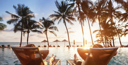 Romantic couple at beach hotel.
