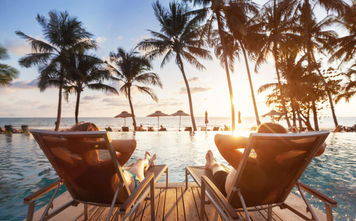 Romantic couple at beach hotel.