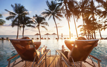 Romantic couple at beach hotel.