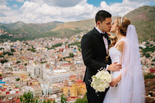 A young couple celebrating their wedding in Guanajuato, Mexico.