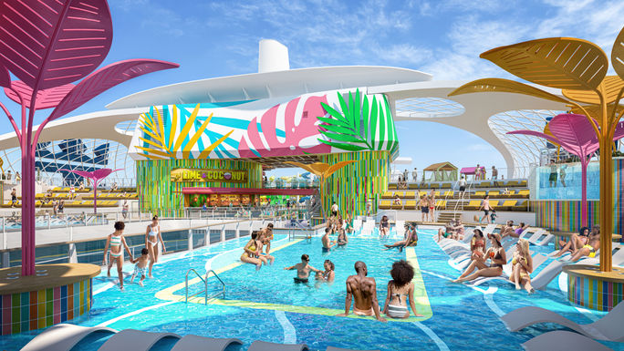 Rendering of one of the five pools onboard the Utopia of the Seas. Royal Caribbean, Utopia of the Seas, Oasis Class