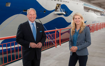 Princess Cruises President Jan Swartz and Port Executive Director Gene Seroka celebrate the maiden call of Majestic Princess to the Port of Los Angeles.