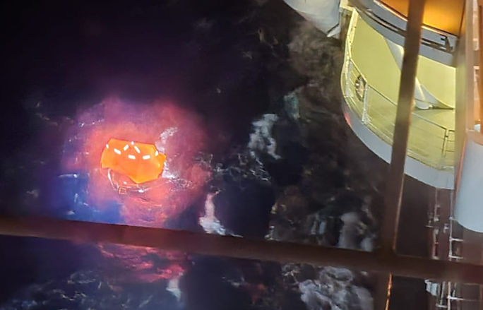 The six men rescued were brought on board Carnival Vista from a life raft The six men rescued were brought on board Carnival Vista from a life raft