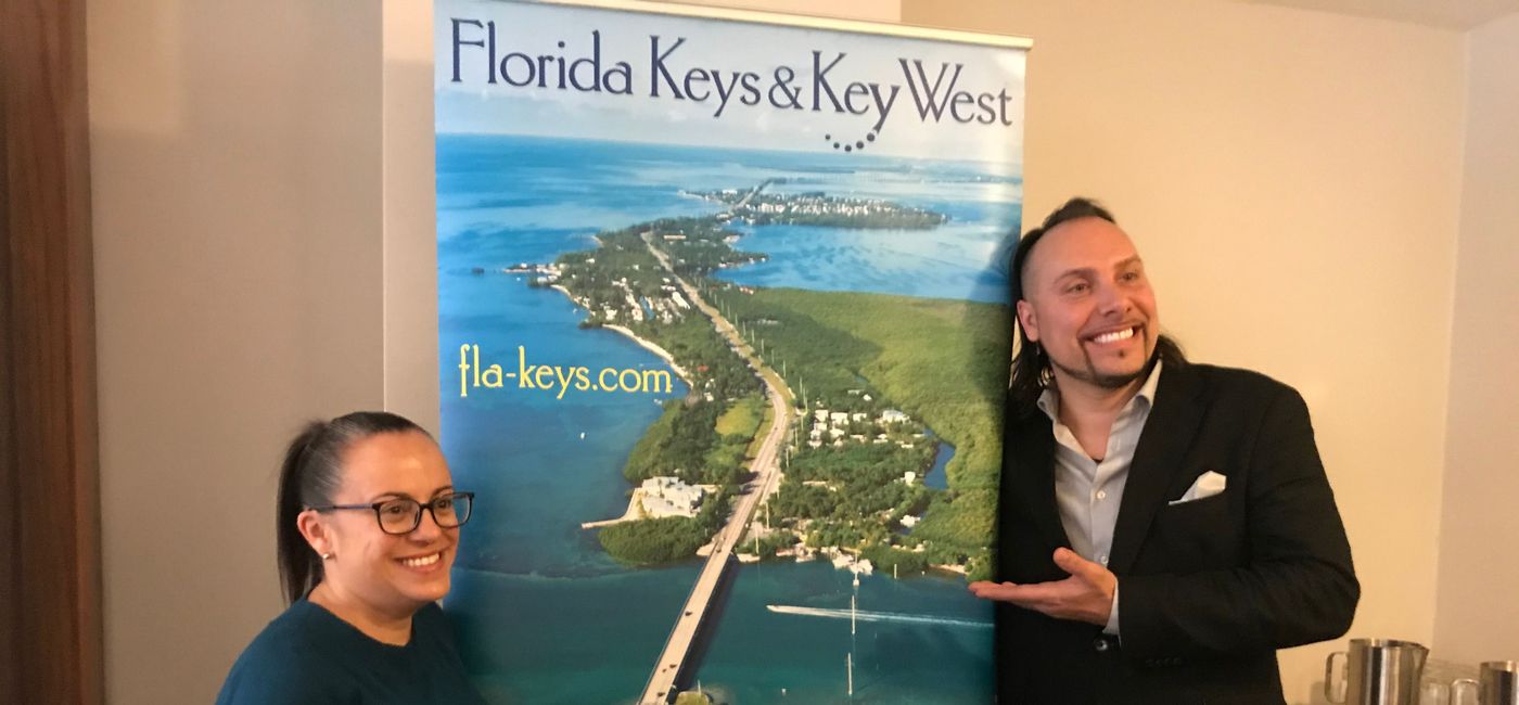 Image: Ashley Serrate of Florida Keys Tourism and Jerry Grymek of LMA Communications in Toronto. (Jim Byers/TravelPulse Canada)